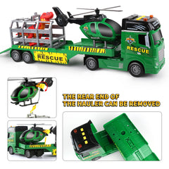 Dwi Dowellin carrier truck with helicopter invites interactive flight style play.