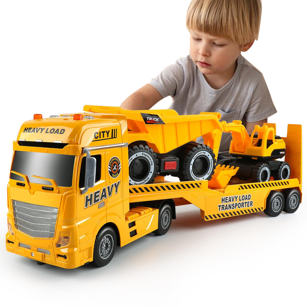 Dwi Dowellin construction trailer toy with a realistic semi-trailer for imaginative play.