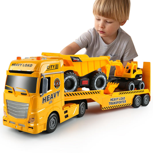 Dwi Dowellin construction trailer toy with a realistic semi-trailer for imaginative play.
