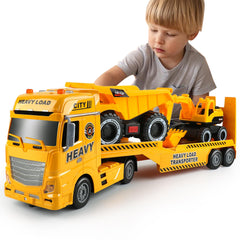 Dwi Dowellin construction trailer toy with a realistic semi-trailer for imaginative play.