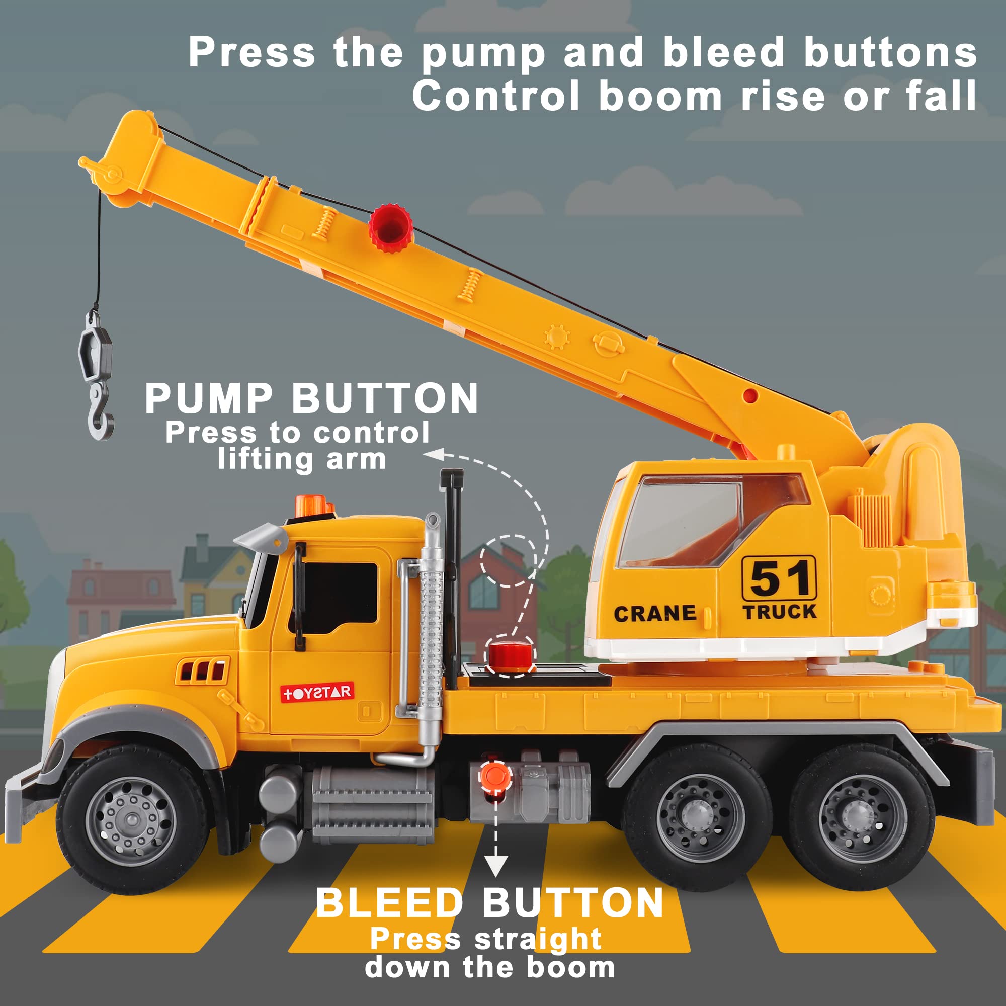 Dwi Dowellin crane truck movable crane arm enhances fine motor skills during playtime.
