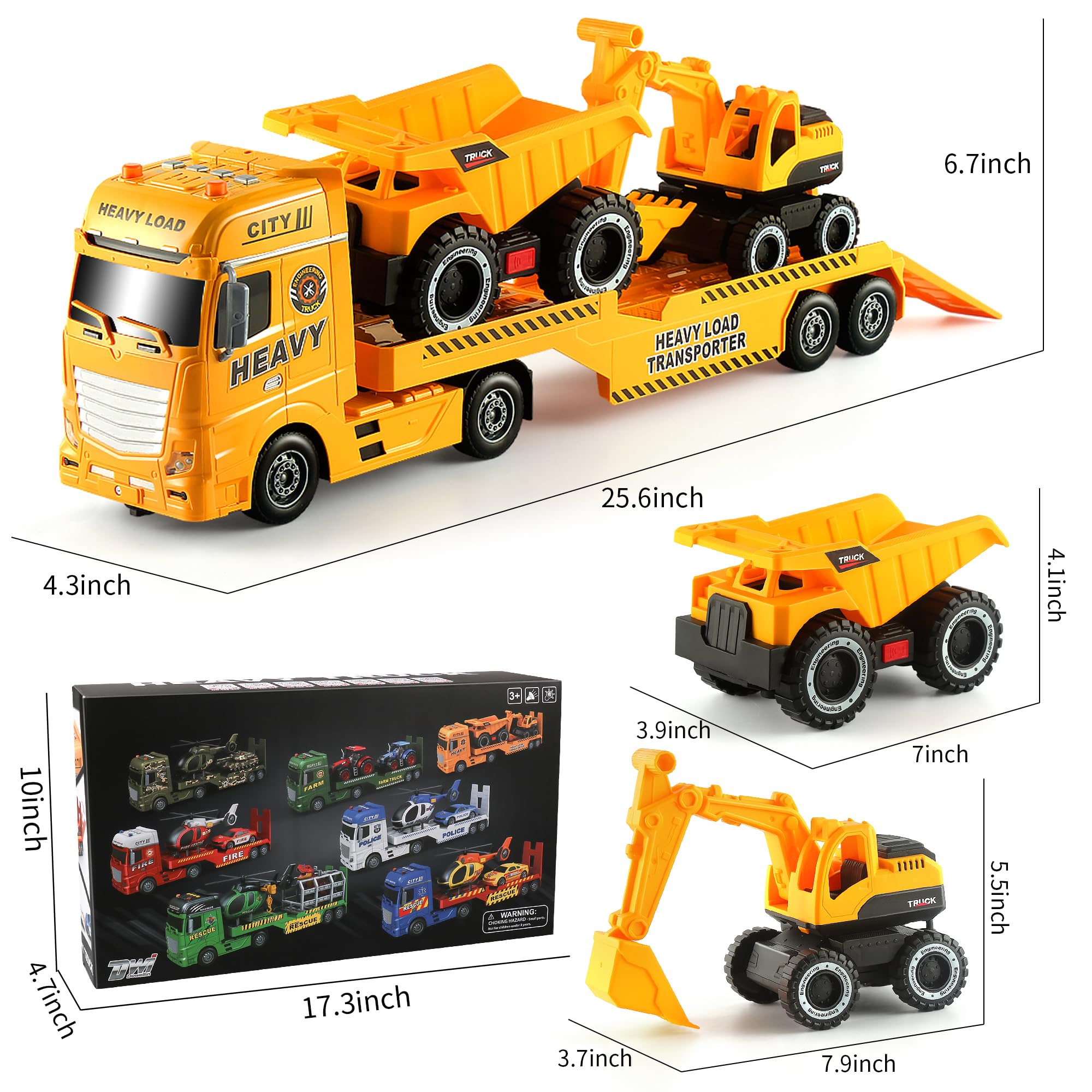 Dwi Dowellin dump truck with lights image enhances visual cue during pretend work.