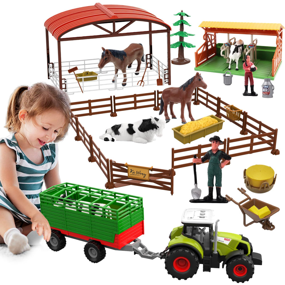 Dwi Dowellin farm toys set tractor and trailer for imaginative play and motor skill development