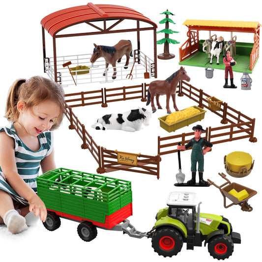 Dwi Dowellin farm toys set tractor and trailer for imaginative play and motor skill development