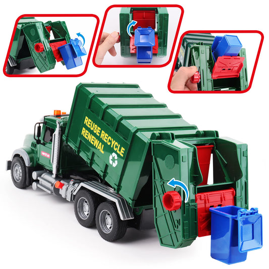 Dwi Dowellin garbage truck with lights and sounds for interactive play.