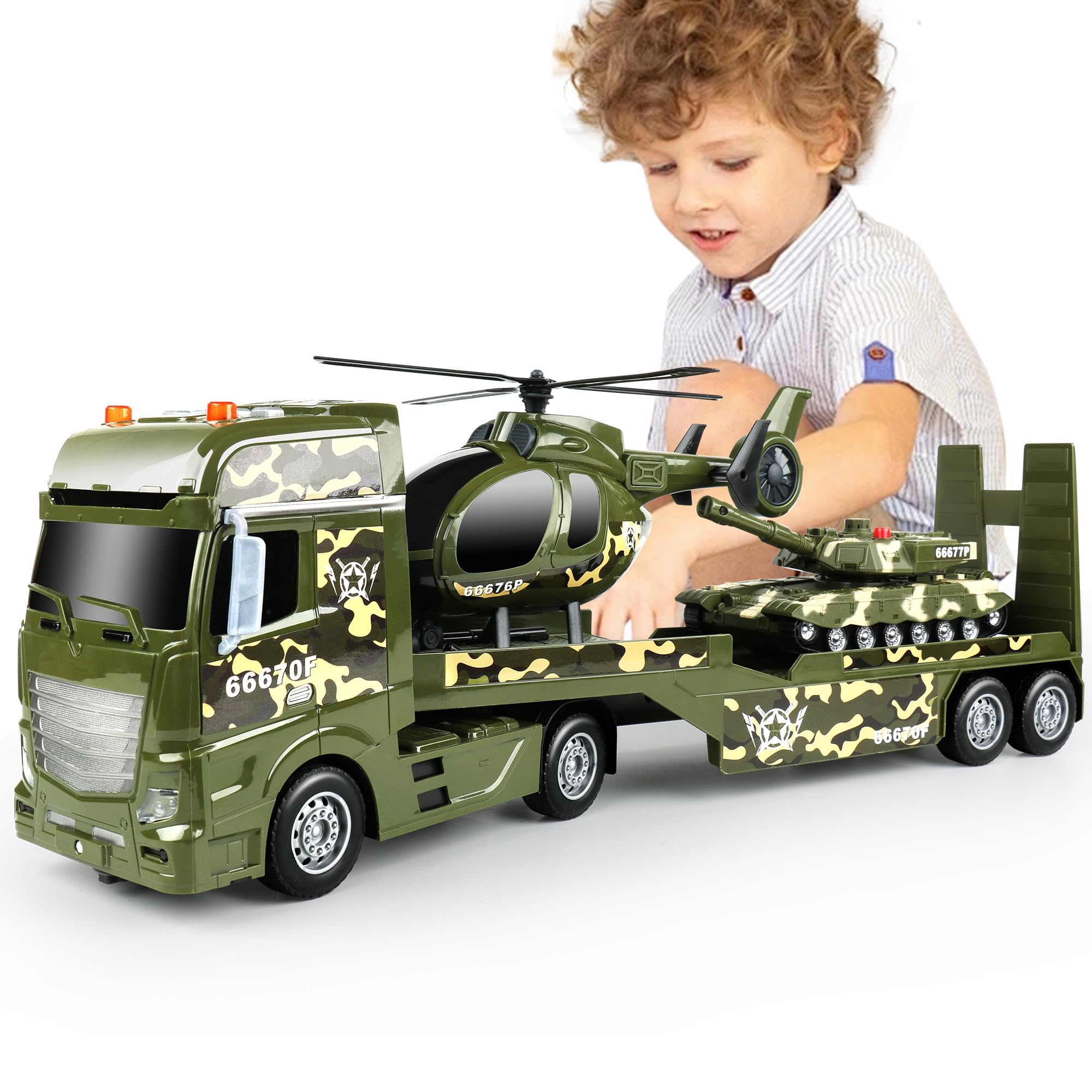 Dwi Dowellin Green Military Big Truck front view with lights for interactive play