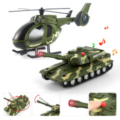 Dwi Dowellin Green Military Big Truck with helicopter and tank for imaginative scenarios