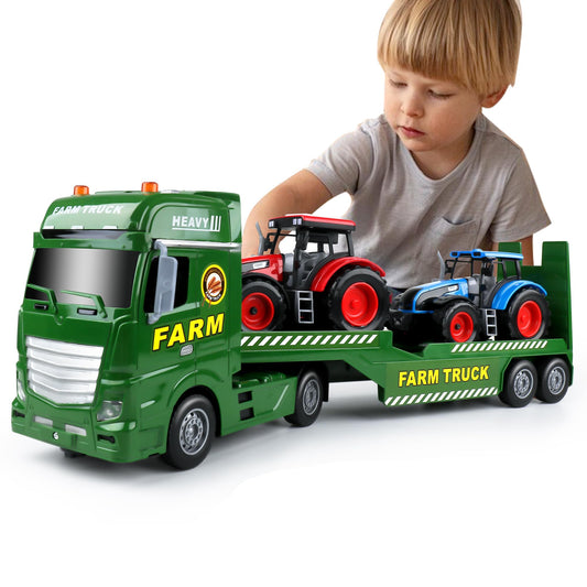 Dwi Dowellin large flatbed semi-truck toy front view with vivid lights for immersive play