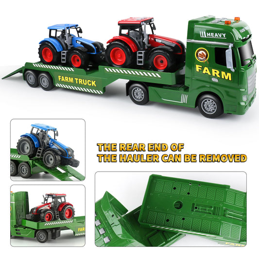 Dwi Dowellin semi-truck toy side view showing movable tailgate for realistic scenes