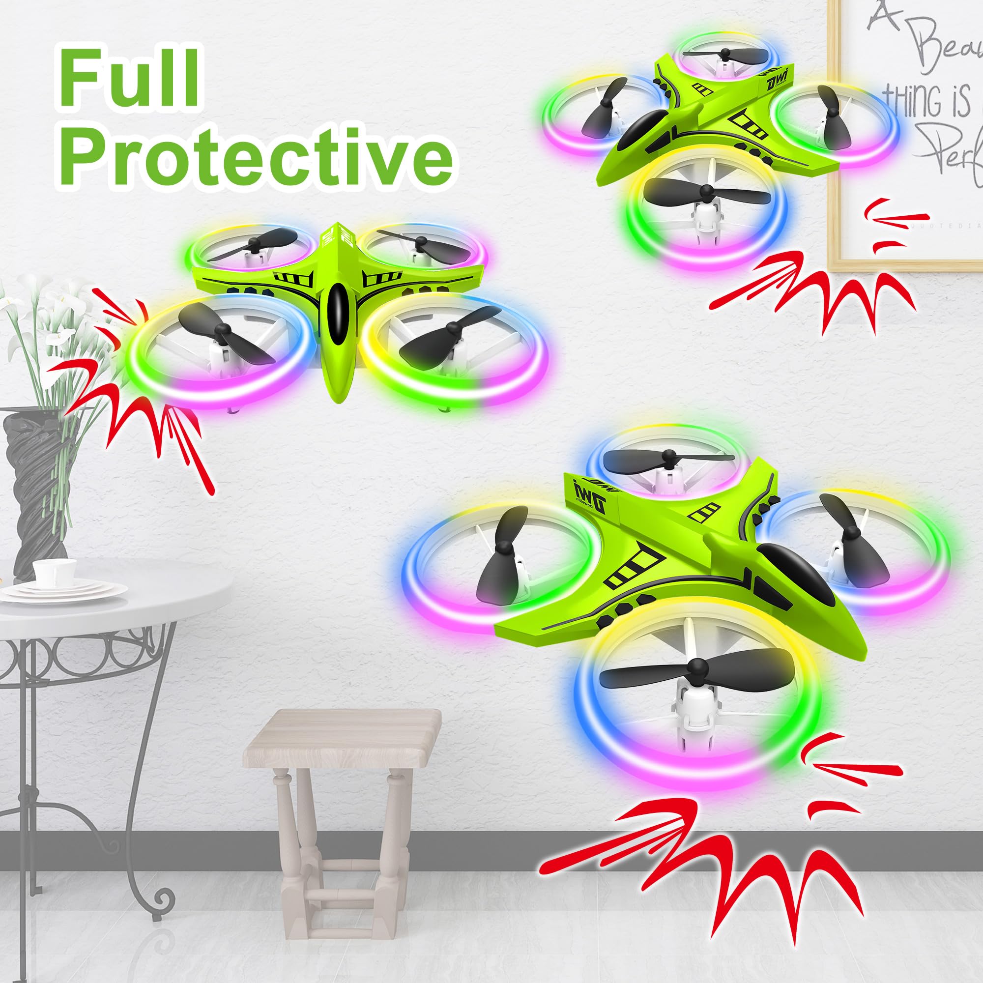 Dwi Dowellin mini drone showing one-key takeoff for easy launches.