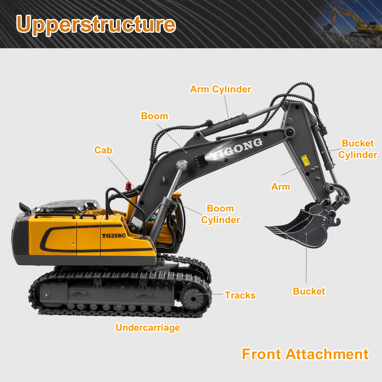 Dwi Dowellin RC excavator 360-degree cab rotation for dynamic play