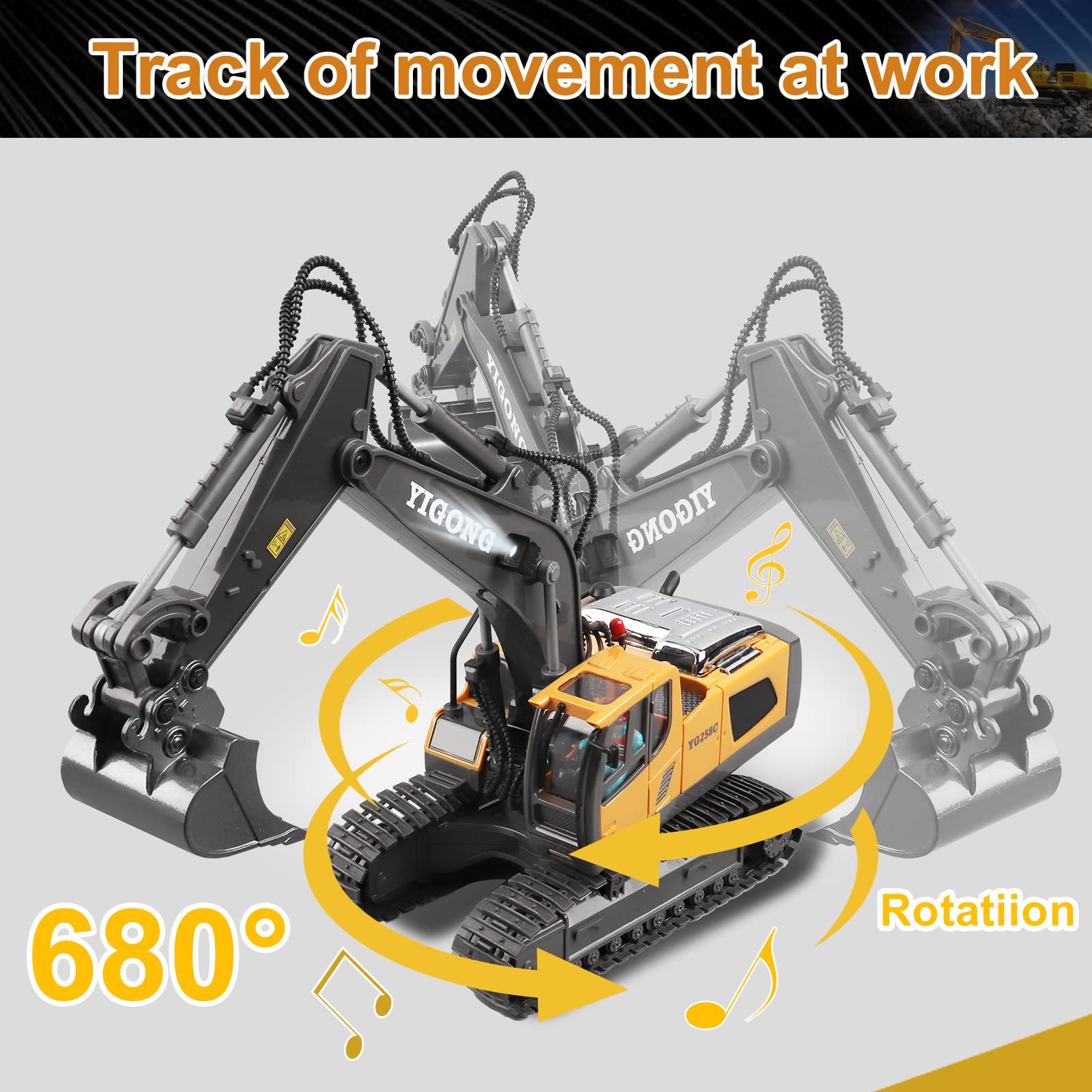 Dwi Dowellin remote excavator with lights and sounds for realism
