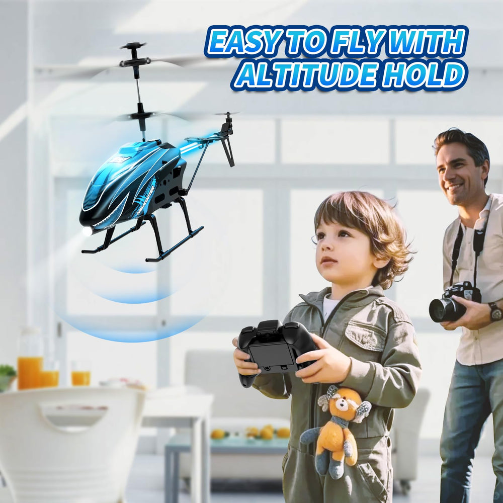 Dwi Dowellin RC Helicopter blue durable body protects internal components during indoor use.