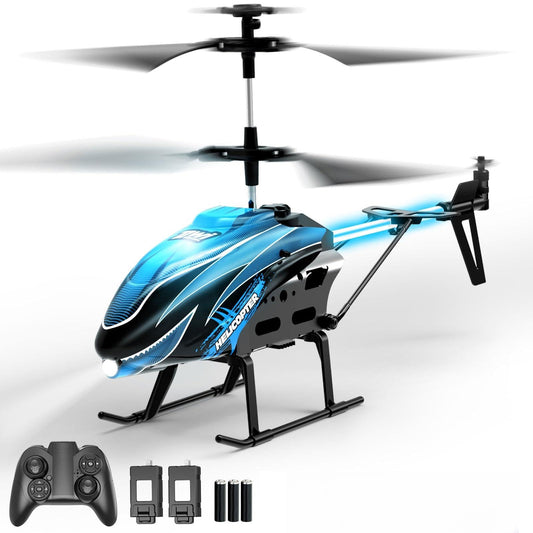 Dwi Dowellin RC Helicopter blue front view for indoor flight and beginner fun.