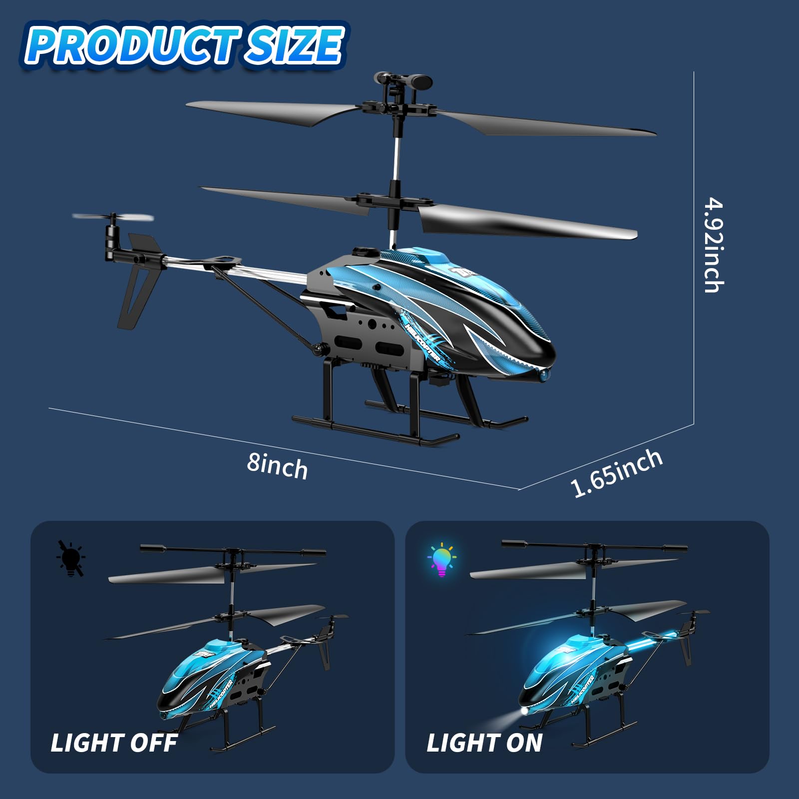 Dwi Dowellin RC Helicopter blue two batteries enable extended playtime.