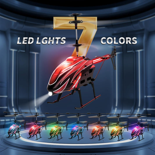 Dwi Dowellin RC Helicopter displays eight light modes during indoor flight