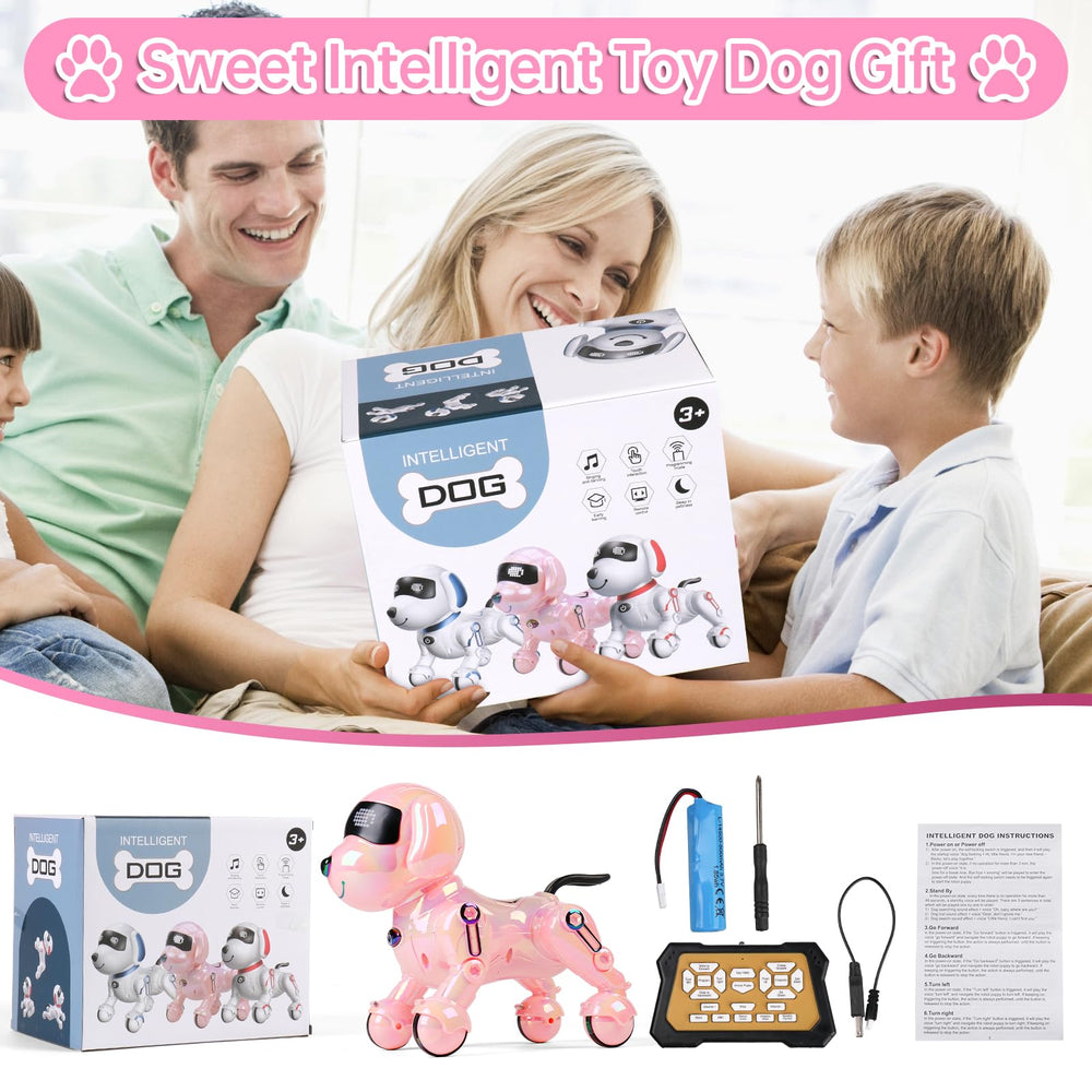 Dwi Dowellin pink robot dog packaging box presents a gift-ready toy.