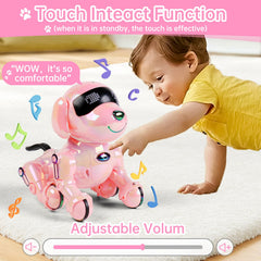 Dwi Dowellin pink robot dog storytime action supports imagination during stories.