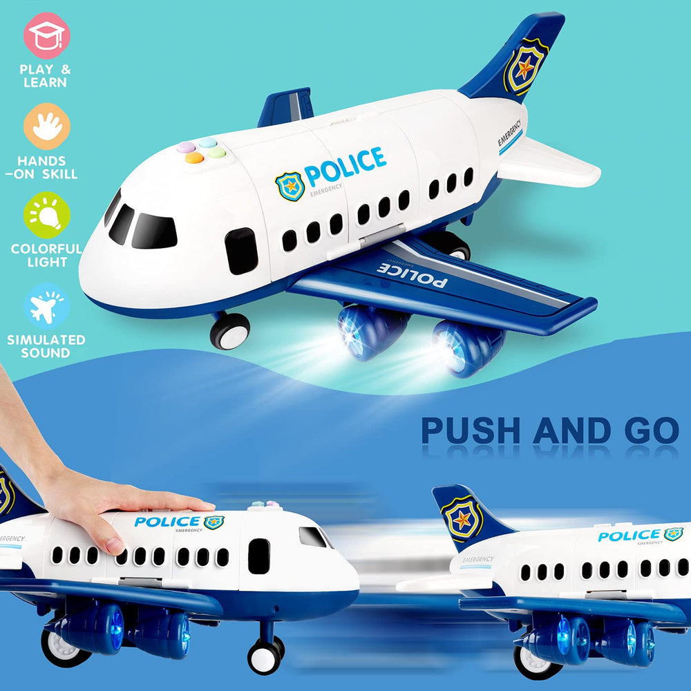 Dwi Dowellin airplane toy with lights and sounds for pretend flights.