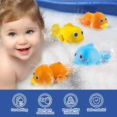 Dwi Dowellin wind-up duck orange bath toy; bright color attracts curious hands.