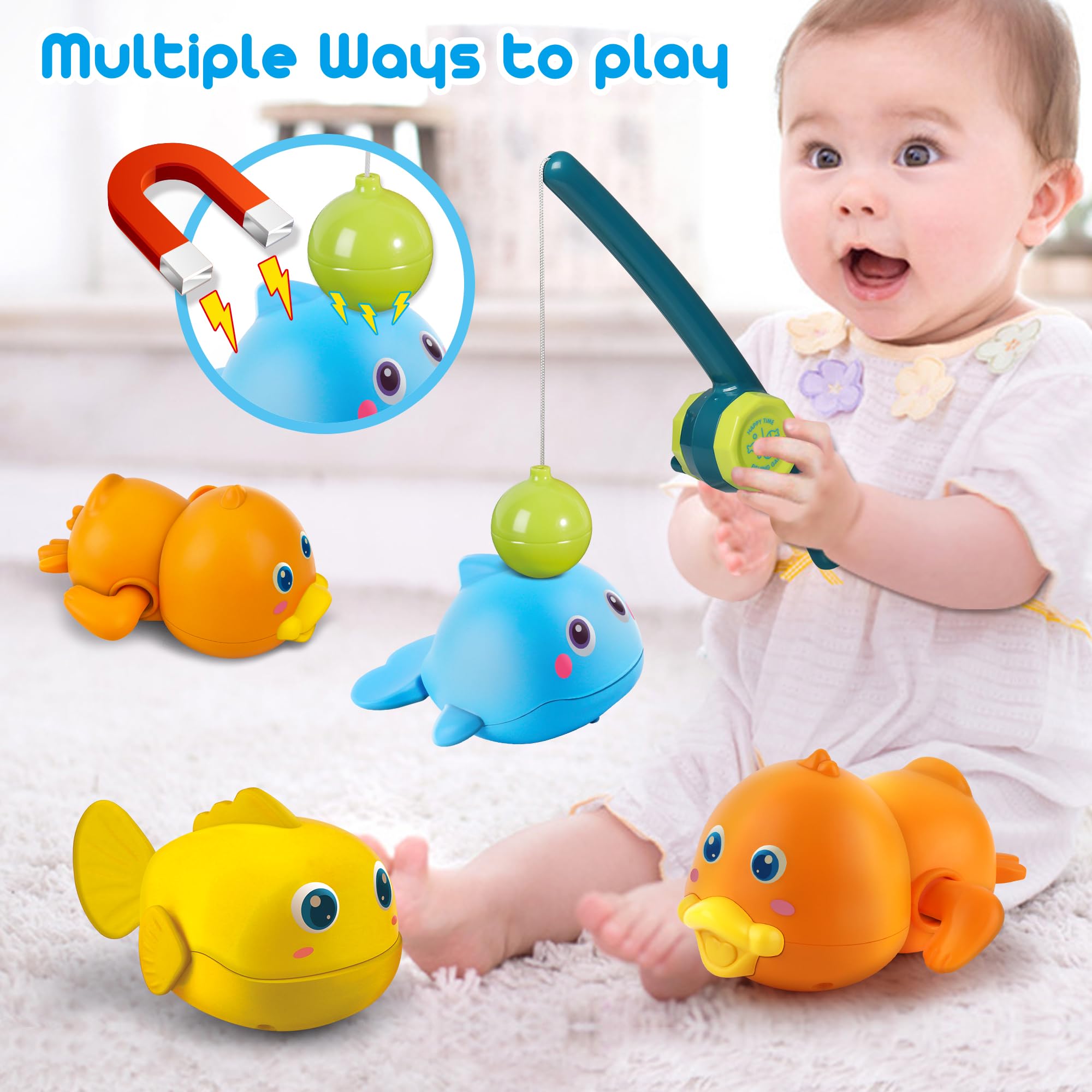 Dwi Dowellin wind-up fish blue bath toy; smooth spin promotes water play.