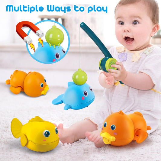 Dwi Dowellin wind-up fish blue bath toy; smooth spin promotes water play.