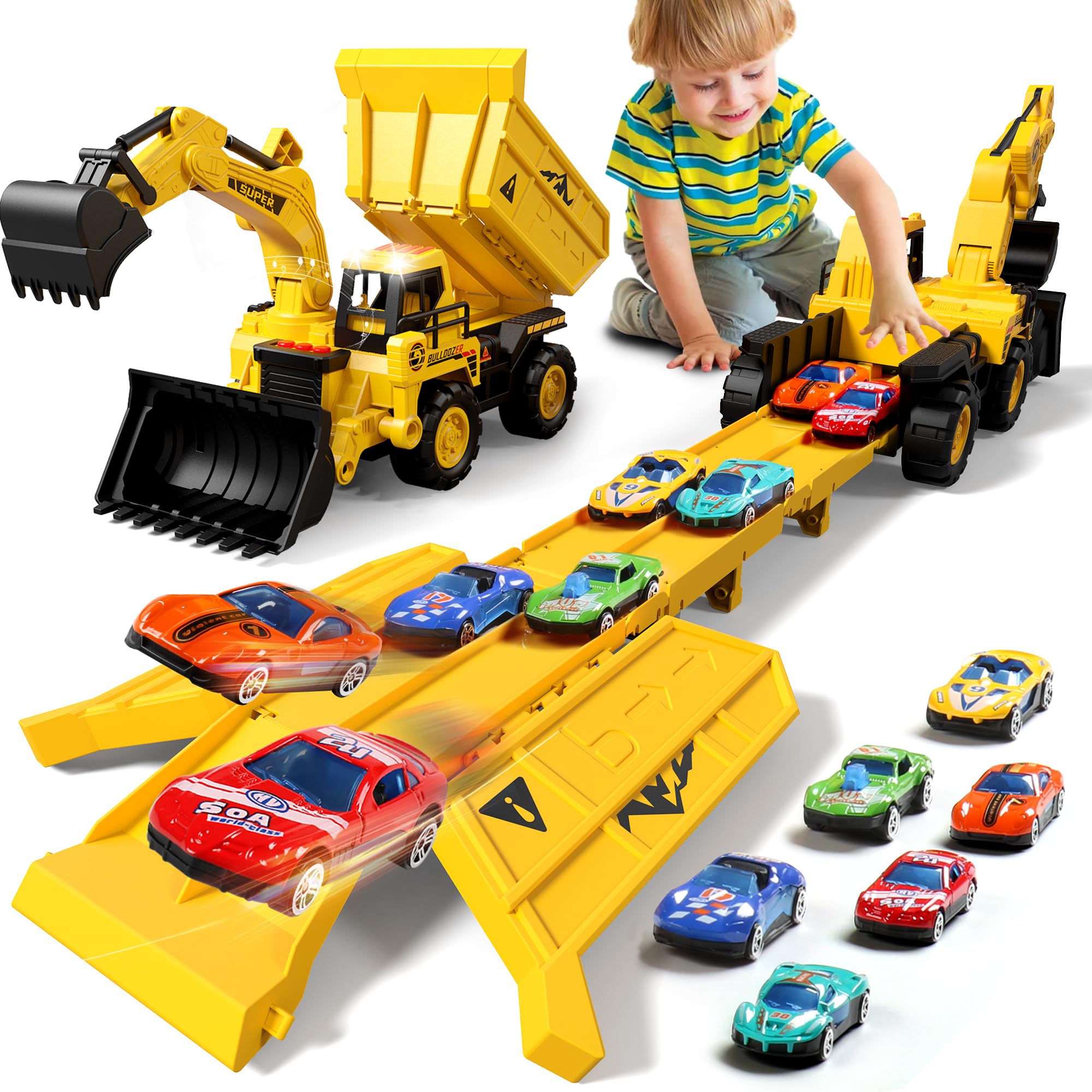 DWIRCTOYS construction truck with track launcher boosts imaginative play and coordination