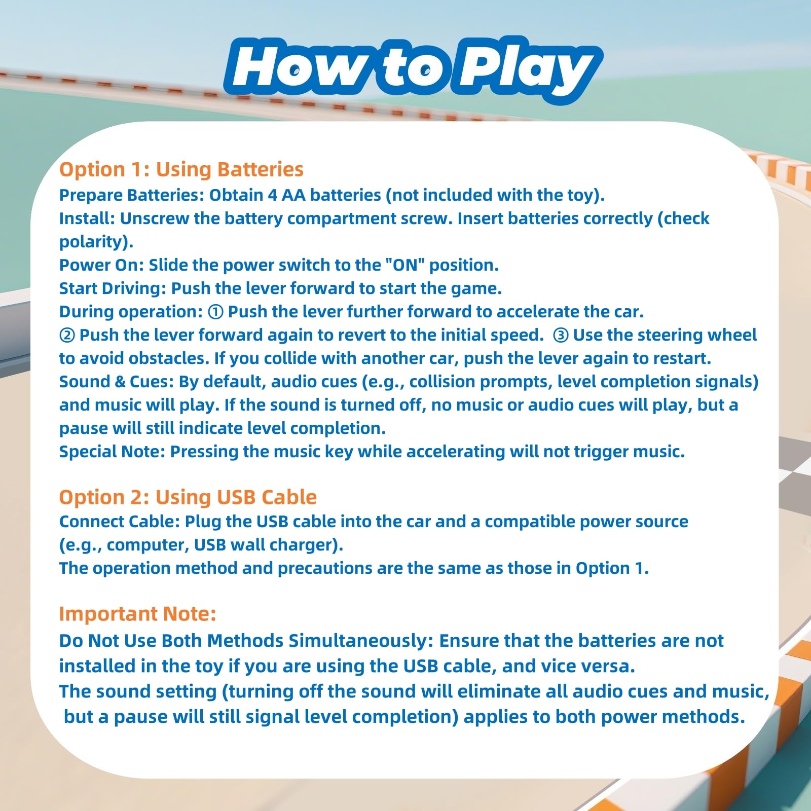 DY-GO wheel toy with battery or USB power options for flexible setup