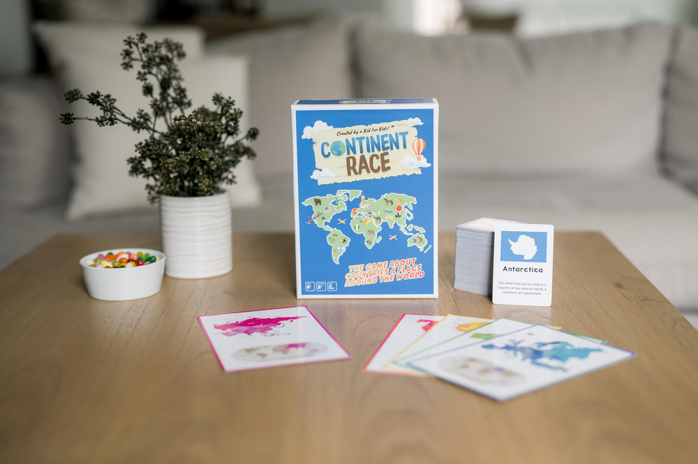 DYCE Continent Race game cards featuring flags and countries to spark curiosity