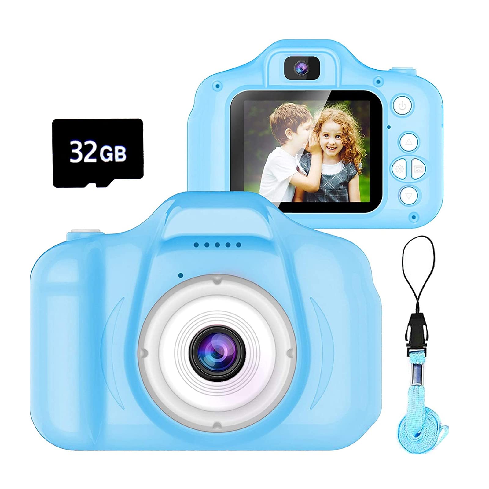 Dylanto Upgrade Kids Selfie Camera front view in blue for quick, fun photos