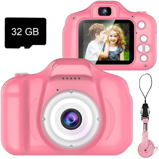 Dylanto Upgrade Kids Selfie Camera pink front view, compact and kid-friendly.