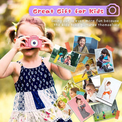 Dylanto Upgrade Kids Selfie Camera pink with 32GB SD card, ready to store memories.