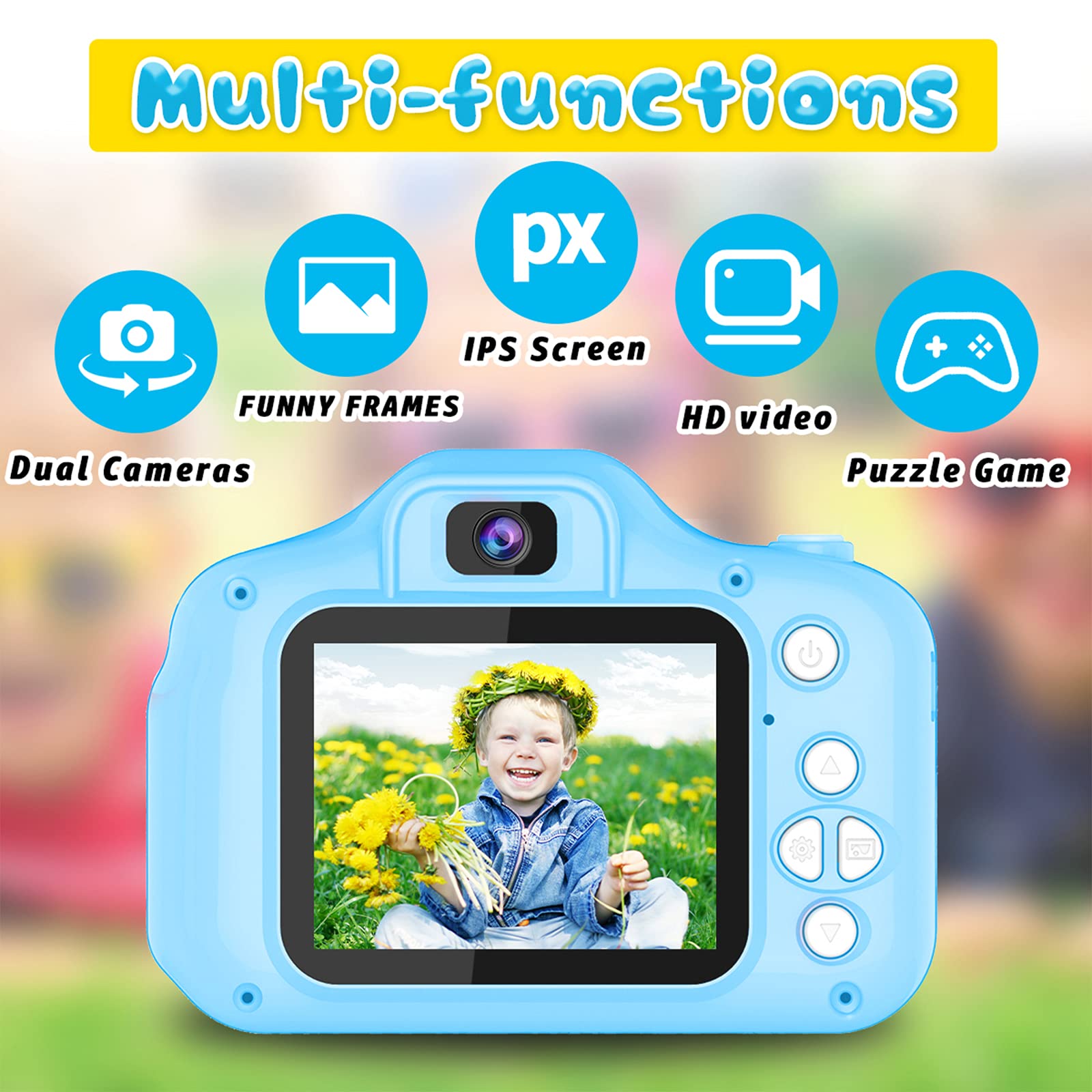 Dylanto Upgrade Kids Selfie Camera selfie mode blue enables easy two-person selfies