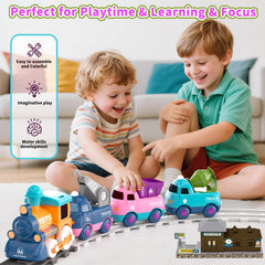 Dynffur train set carriages connect easily for creative layouts