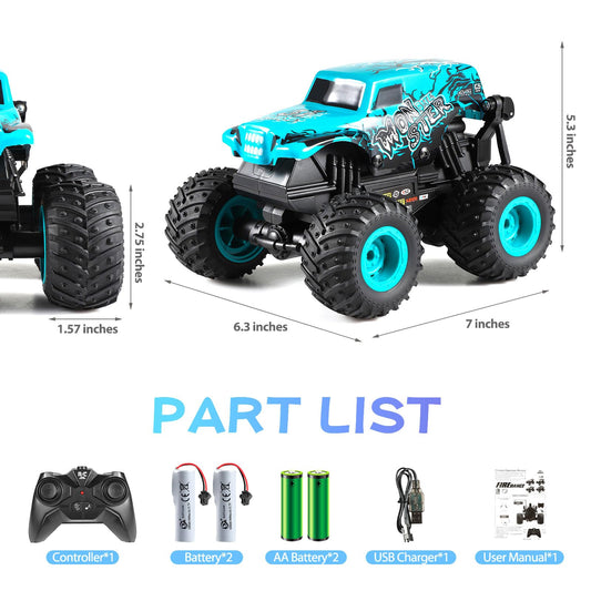 DYODYORC remote control car side view highlights all-terrain capability and rugged grip
