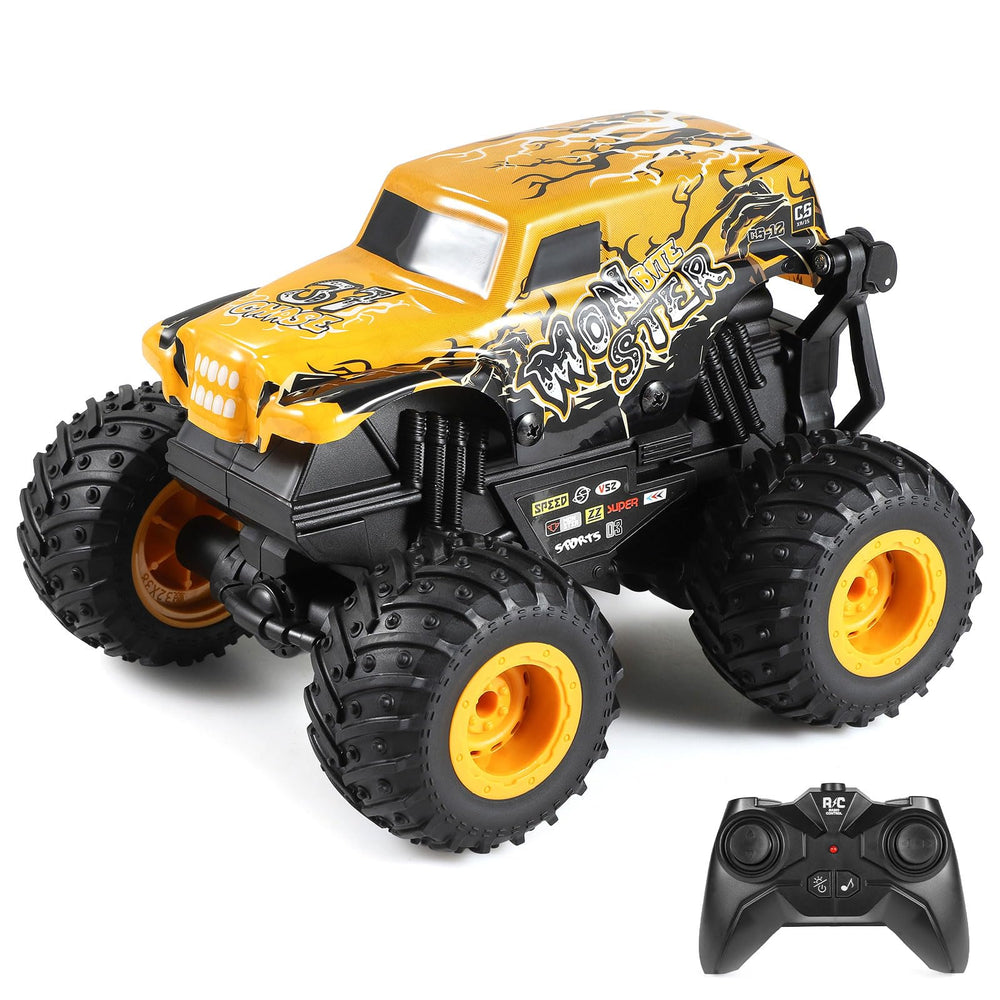 DYODYORC remote control car yellow front view highlighting vibrant lighting for outdoor fun