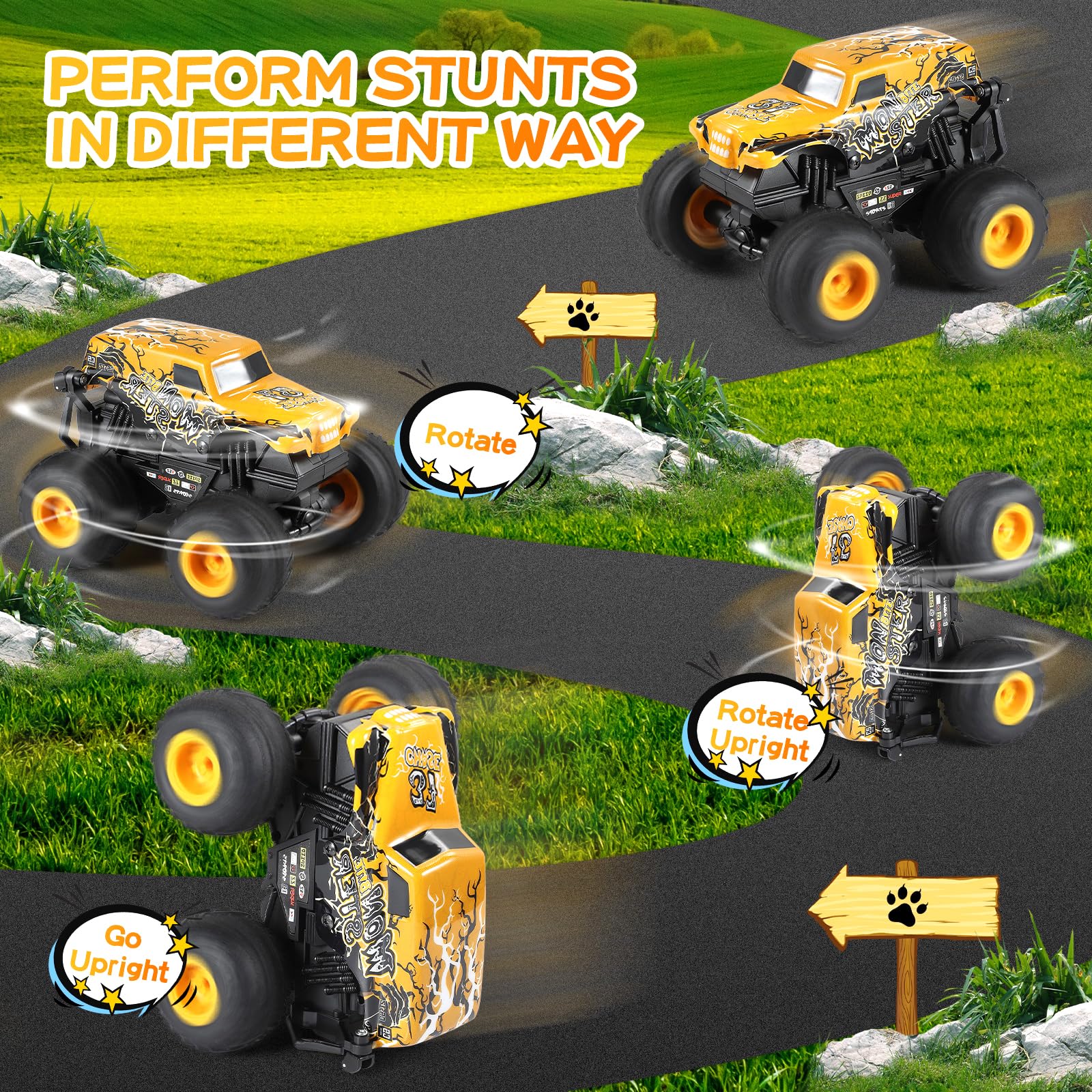 DYODYORC RC truck yellow lighting modes showcasing three adjustable effects