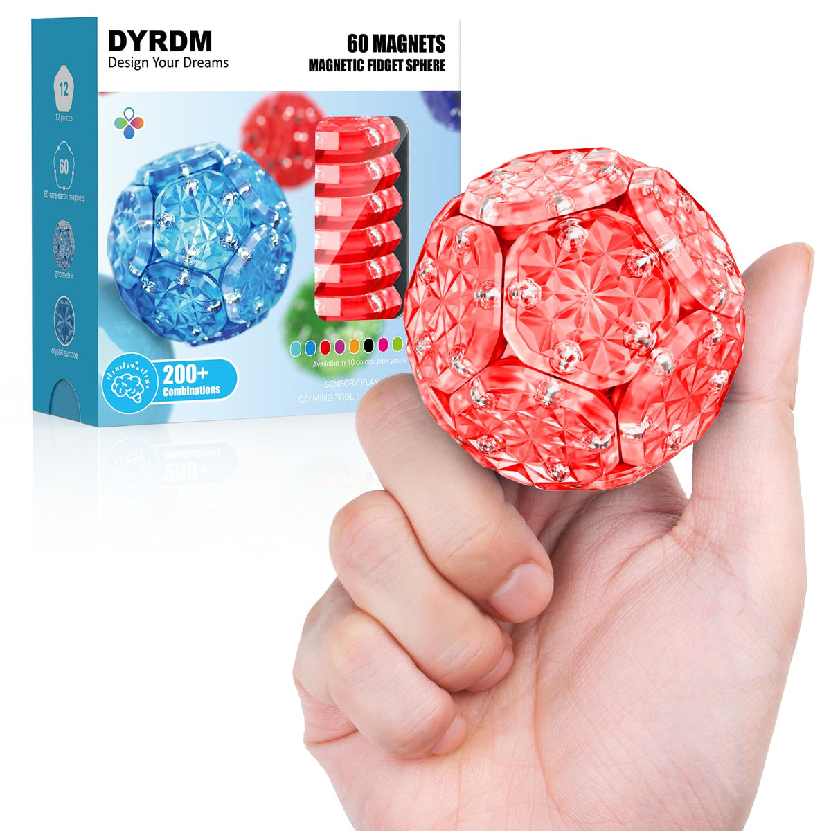 DYRDM Magnetic Fidget Sphere 12-pc set shows versatile build options for calm focus.