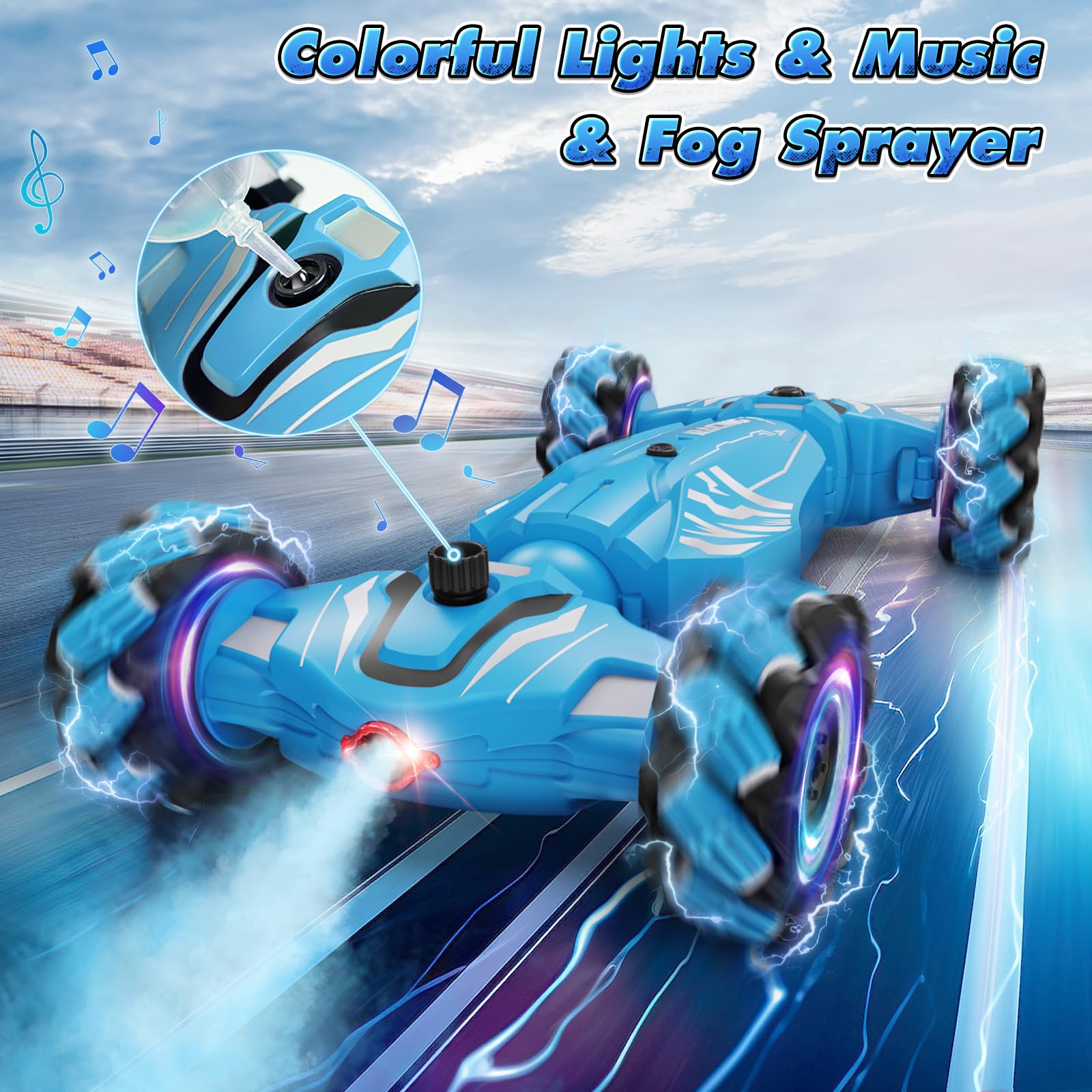 Dysaim fog sprayer adds atmosphere for night races.
