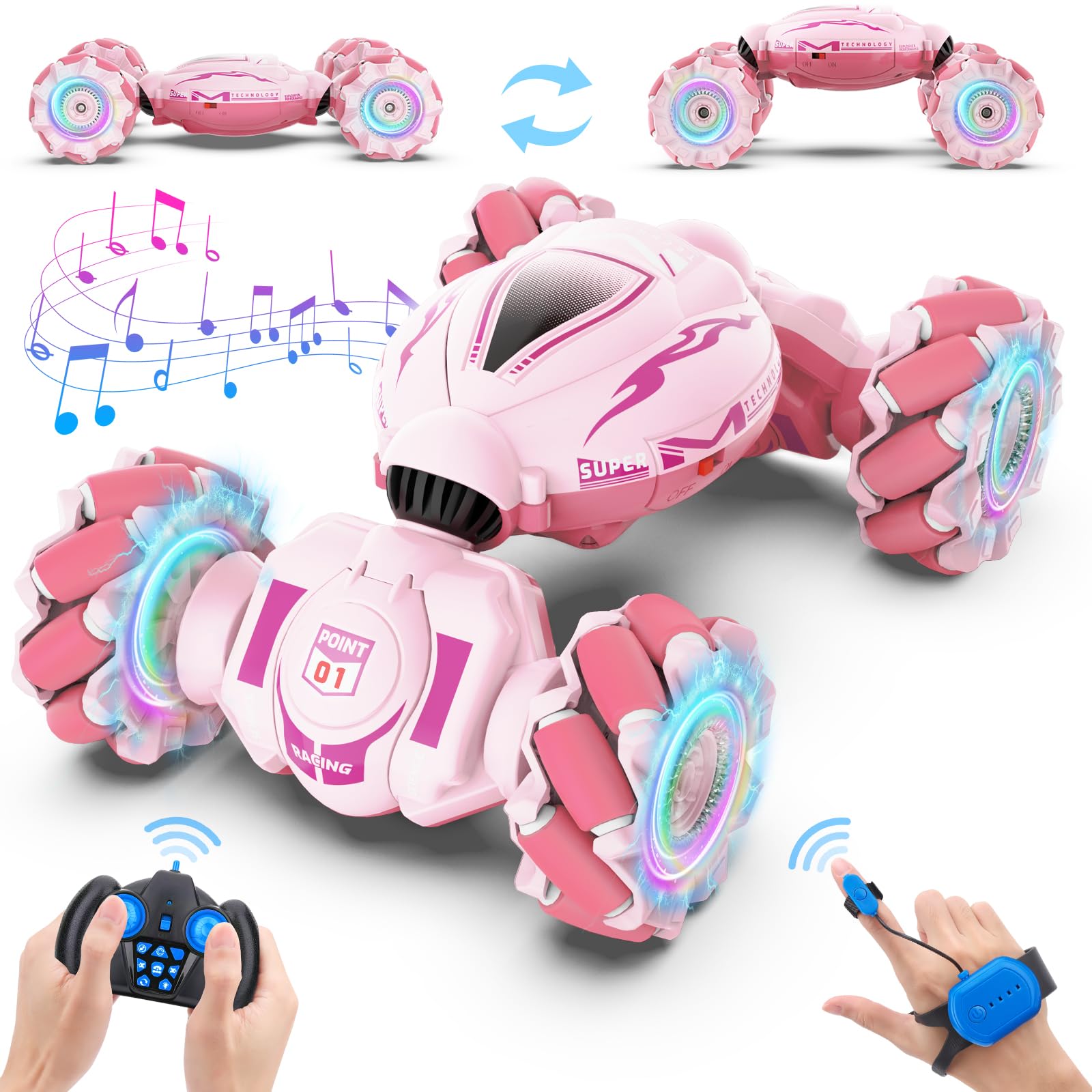 Dysaim Gesture RC Car front view with lights and music for immersive play