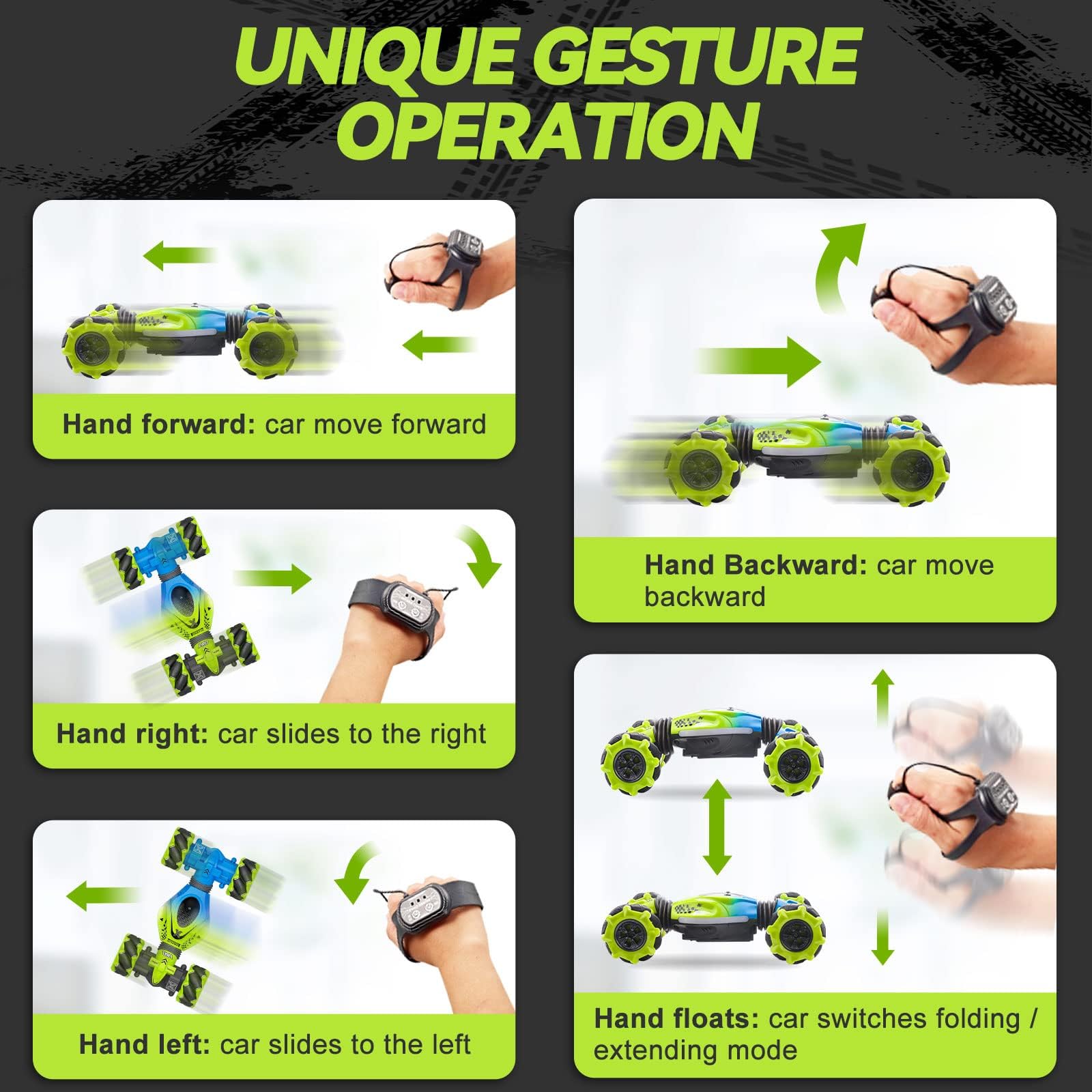 Dysaim Gesture RC Car with colorful lights and music enhances playtime.