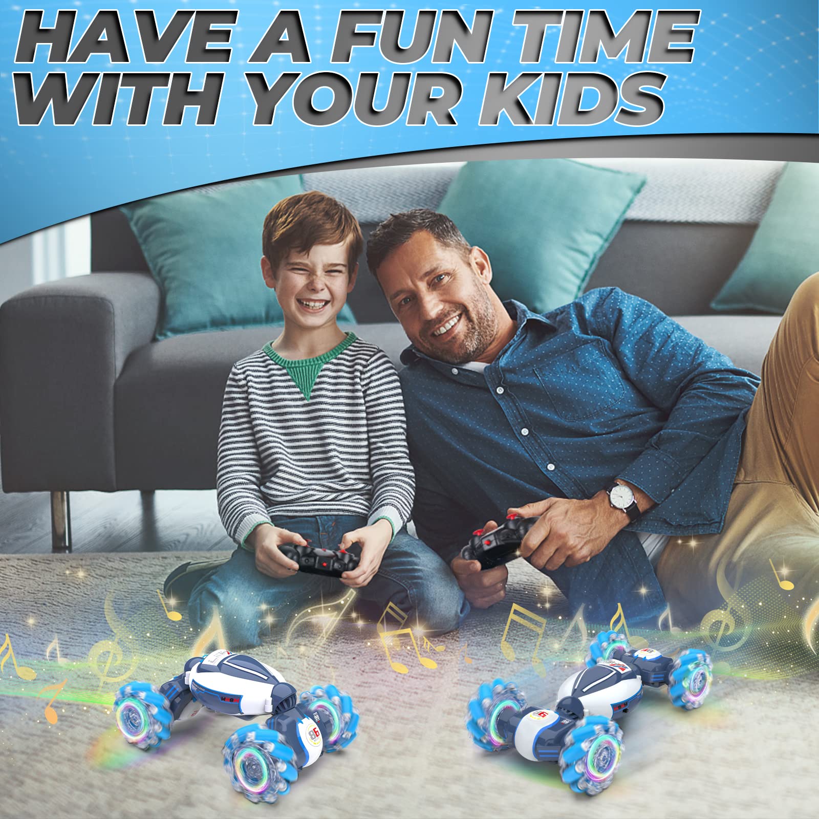 Children playing with the Dysaim stunt car outdoors