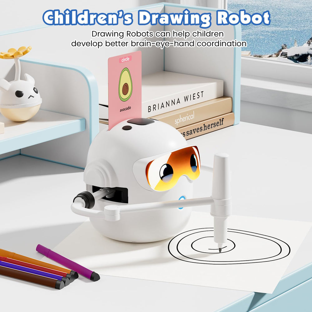 Dysh.Tech drawing robot with a 100-card deck inspires guided art prompts.