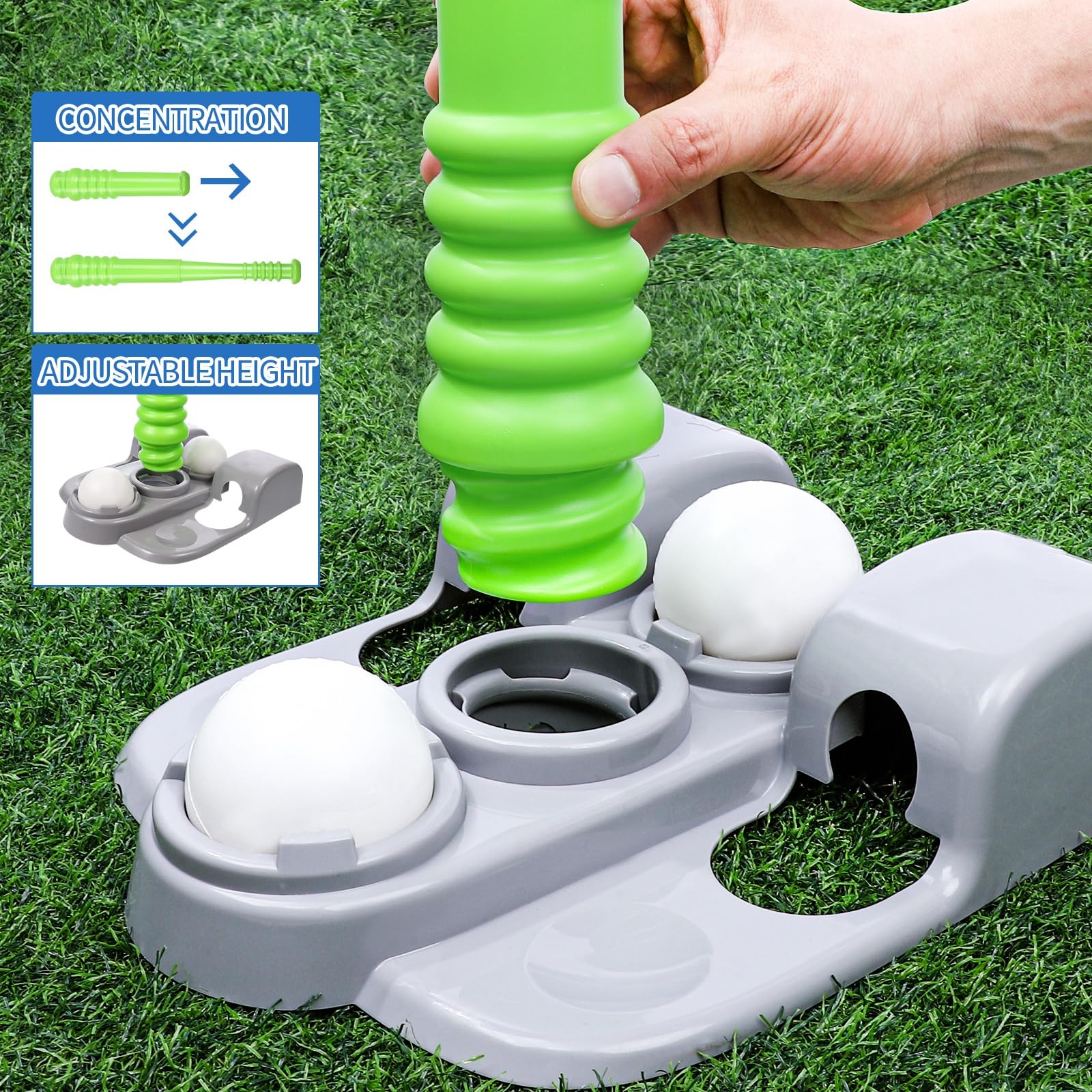 DZLION T Ball Set with balls, bat, glove laid out for practice