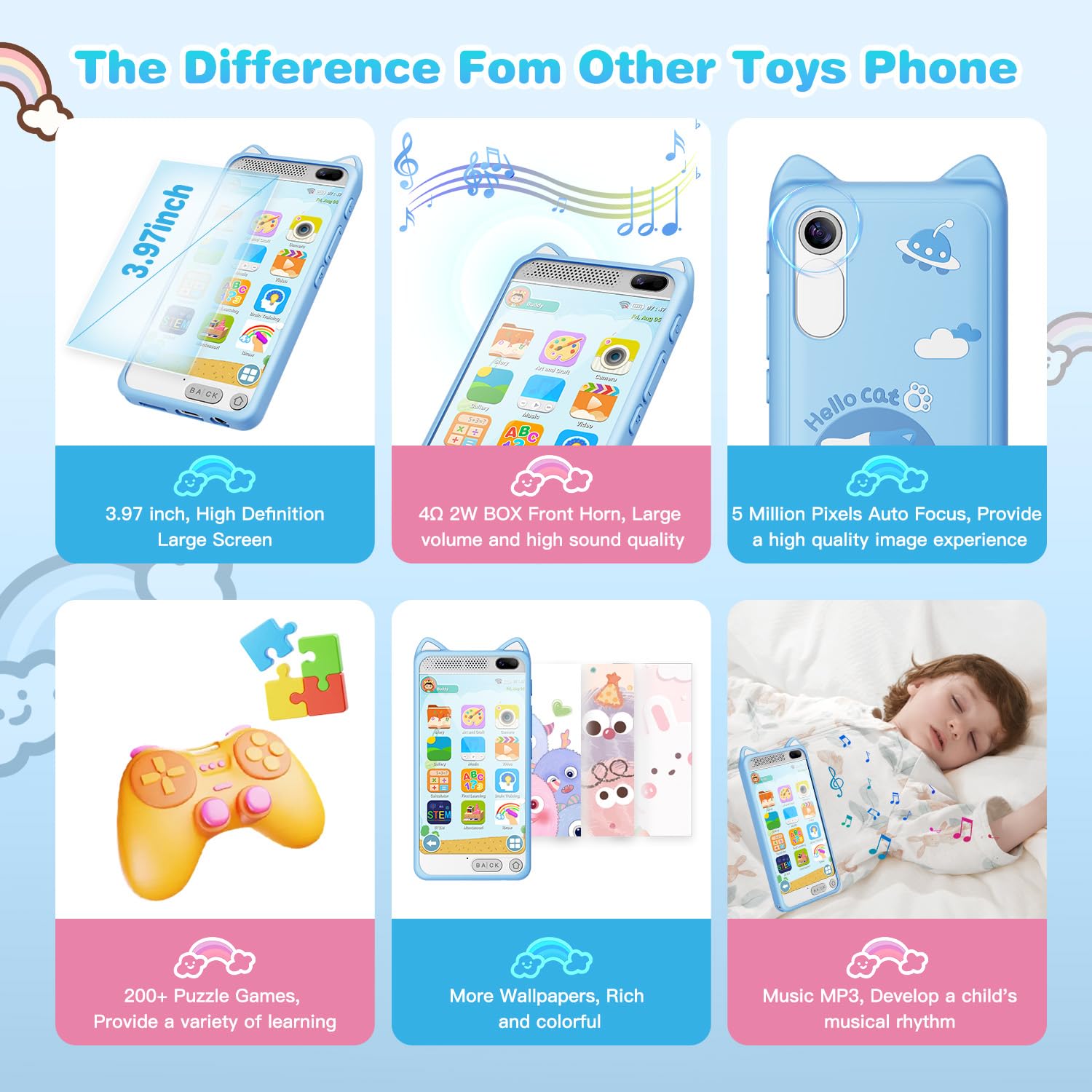 E teacher Kids Phone 3.97-inch screen for clear game visuals.