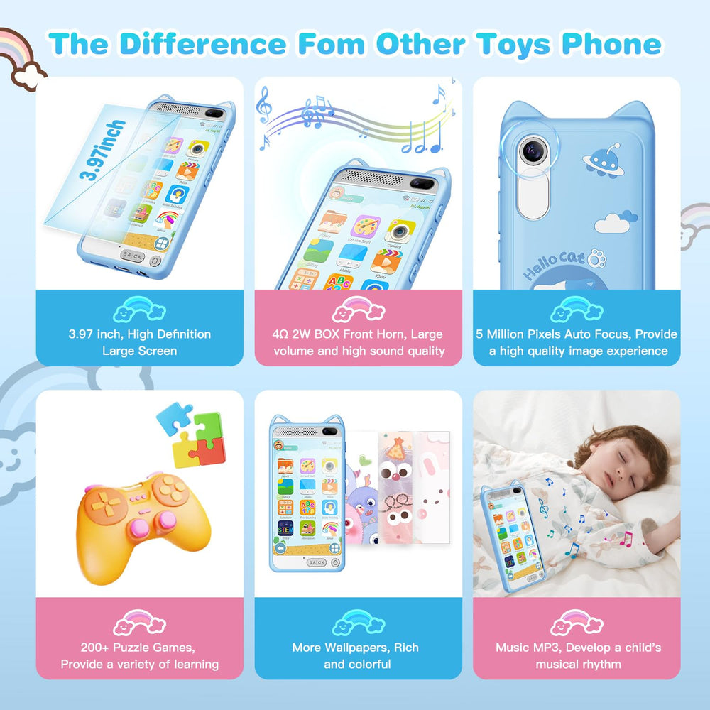 E teacher Kids Phone 3.97-inch screen for clear game visuals.
