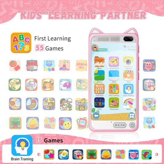 E teacher Kids Phone pink back view shows sturdy, child-safe shell