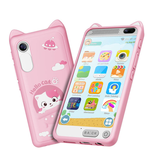 E teacher Kids Phone pink front view for intuitive learning on the go