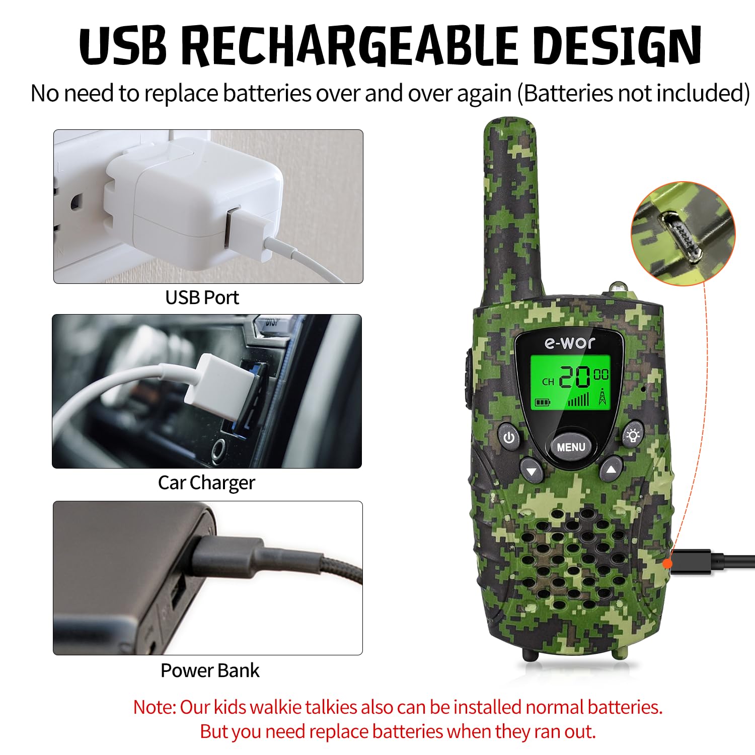 Rechargeable via USB with included cables for extended play