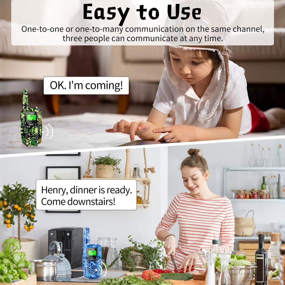 Key lock keeps channel settings stable on E-WOR kids walkie talkies